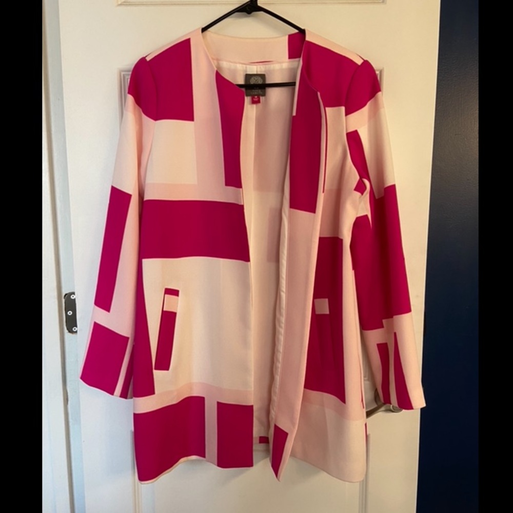 Vince Camuto Pink Block Print Blazer Jacket M